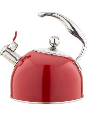 Viking  2.6 Qt 3-Ply Stainless Steel Kitchen Tea Kettles Red Induction Stovetop